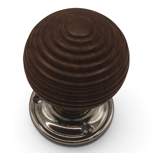 PDF1015P2/CP  Rosewood / Polished Chrome  Period Timber Round Beehive Mortice / Rim Knob Set With Classic Roses